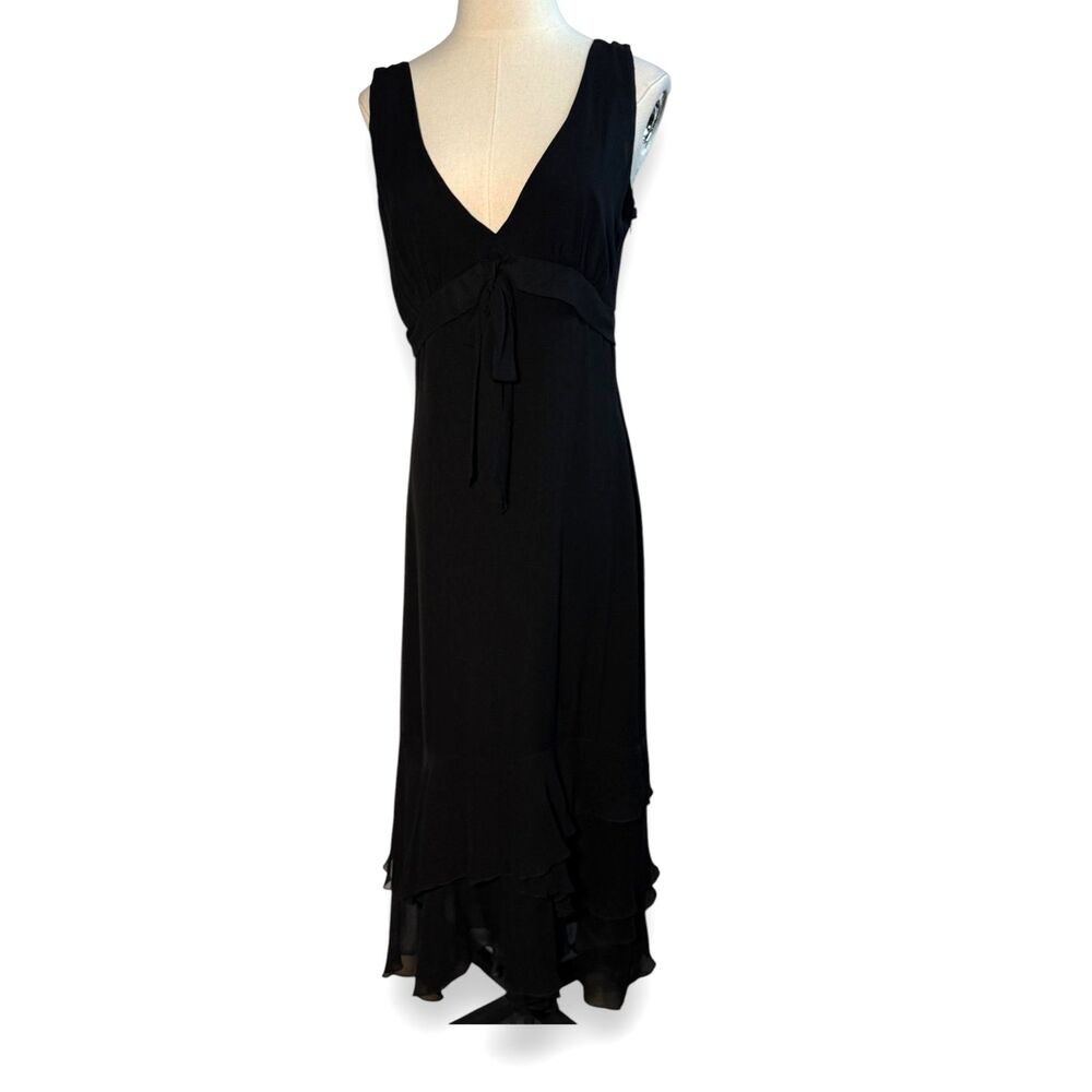 Max and Cleo | Black 100% Silk V-Neck Sleeveless Flowy Dress | NWT | Sz 8